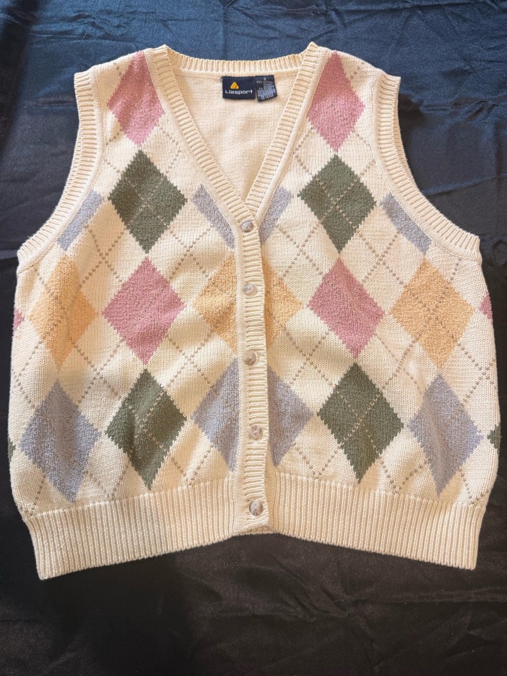 Vintage 90s LizSportCream Argyle Button-Front Sweater Vest